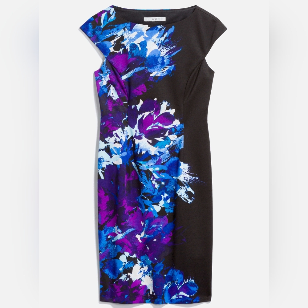 Floral Print Dress in Black, Blue, and Purple